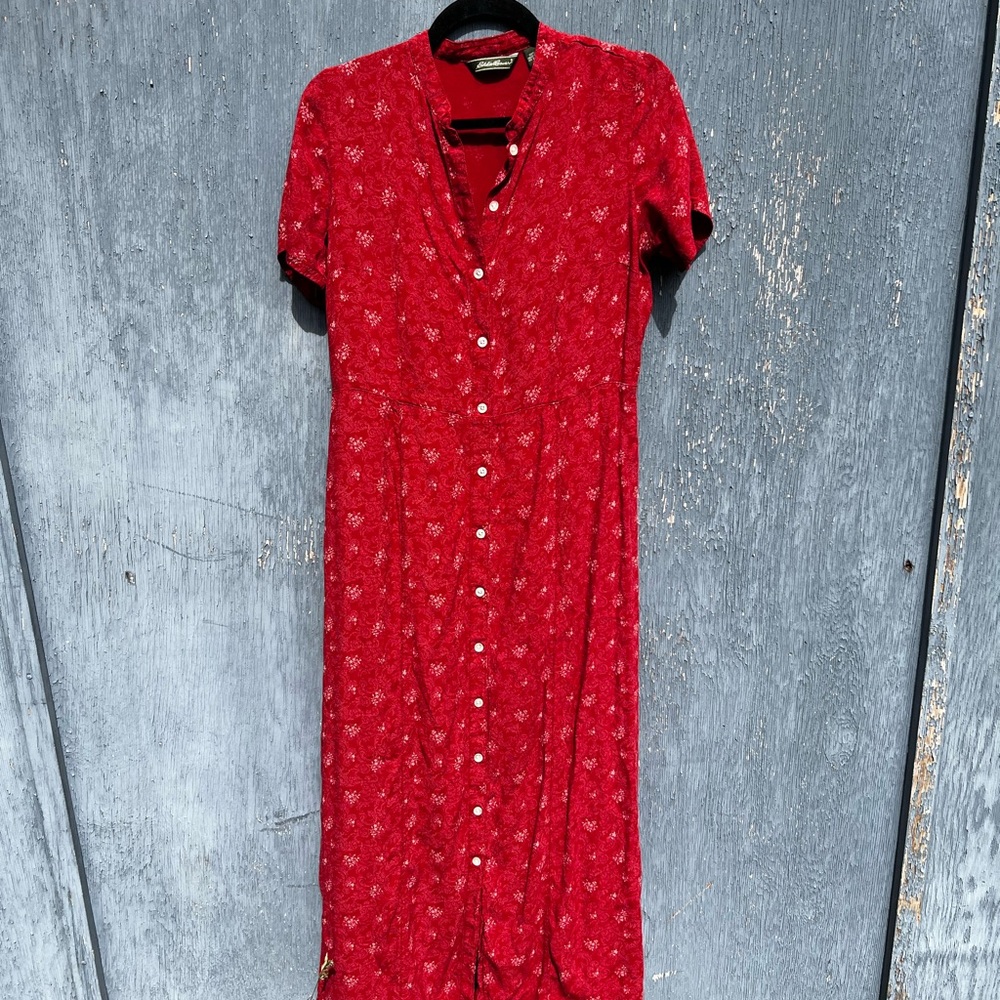 Vintage Eddie Bauer Red and Black Buttoned Midi Sundress